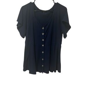 Torrid Size 0 Midnight blue Button Front Peplum Top Short Sleeve